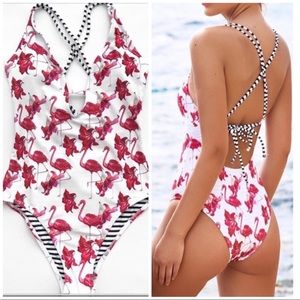 Cupshe Flamingo and Stripe One Piece Swimsuit